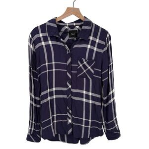 Rails Navy Blue Plaid Button Down Small